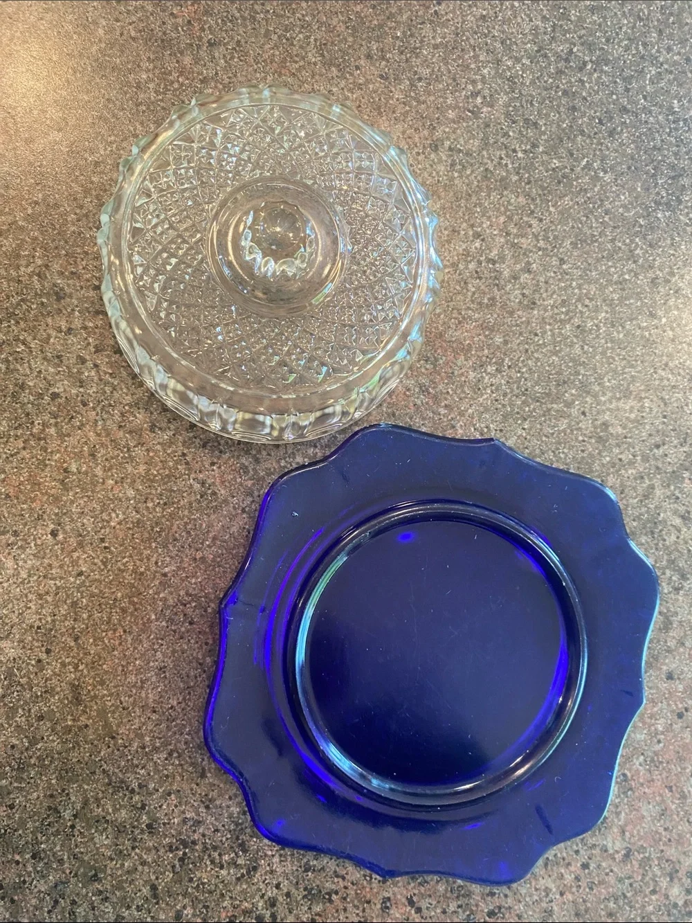 Glass Clear/Royal Blue Serving Dish